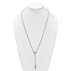 Sterling Silver Rhodium-plated CZ and Diamond-cut Heart Link with Cross Ash Holder 26.5 inch Rosary Necklace QH5880-26.5