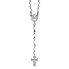 Sterling Silver Rhodium-plated CZ and Diamond-cut Heart Link with Cross Ash Holder 26.5 inch Rosary Necklace QH5880-26.5