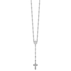 Sterling Silver Rhodium-plated Polished CZ and Diamond-cut Crosses 30.5 inch Rosary Necklace QH5882-30.5