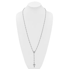 Sterling Silver Rhodium-plated Polished CZ and Diamond-cut Crosses 30.5 inch Rosary Necklace QH5882-30.5