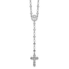 Sterling Silver Rhodium-plated Polished CZ and Diamond-cut Crosses 30.5 inch Rosary Necklace QH5882-30.5