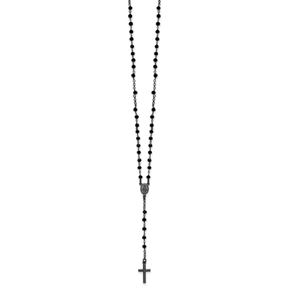 Sterling Silver Black Rhodium-plated Crystal 18.5 inch with 0.5 inch extender Rosary Necklace QH5883-18.5