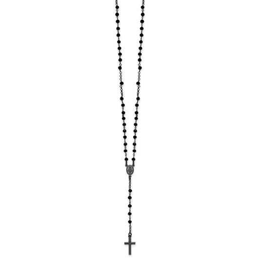 Sterling Silver Black Rhodium-plated Crystal 18.5 inch with 0.5 inch extender Rosary Necklace QH5883-18.5