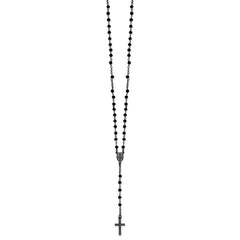 Sterling Silver Black Rhodium-plated Crystal 18.5 inch with 0.5 inch extender Rosary Necklace QH5883-18.5