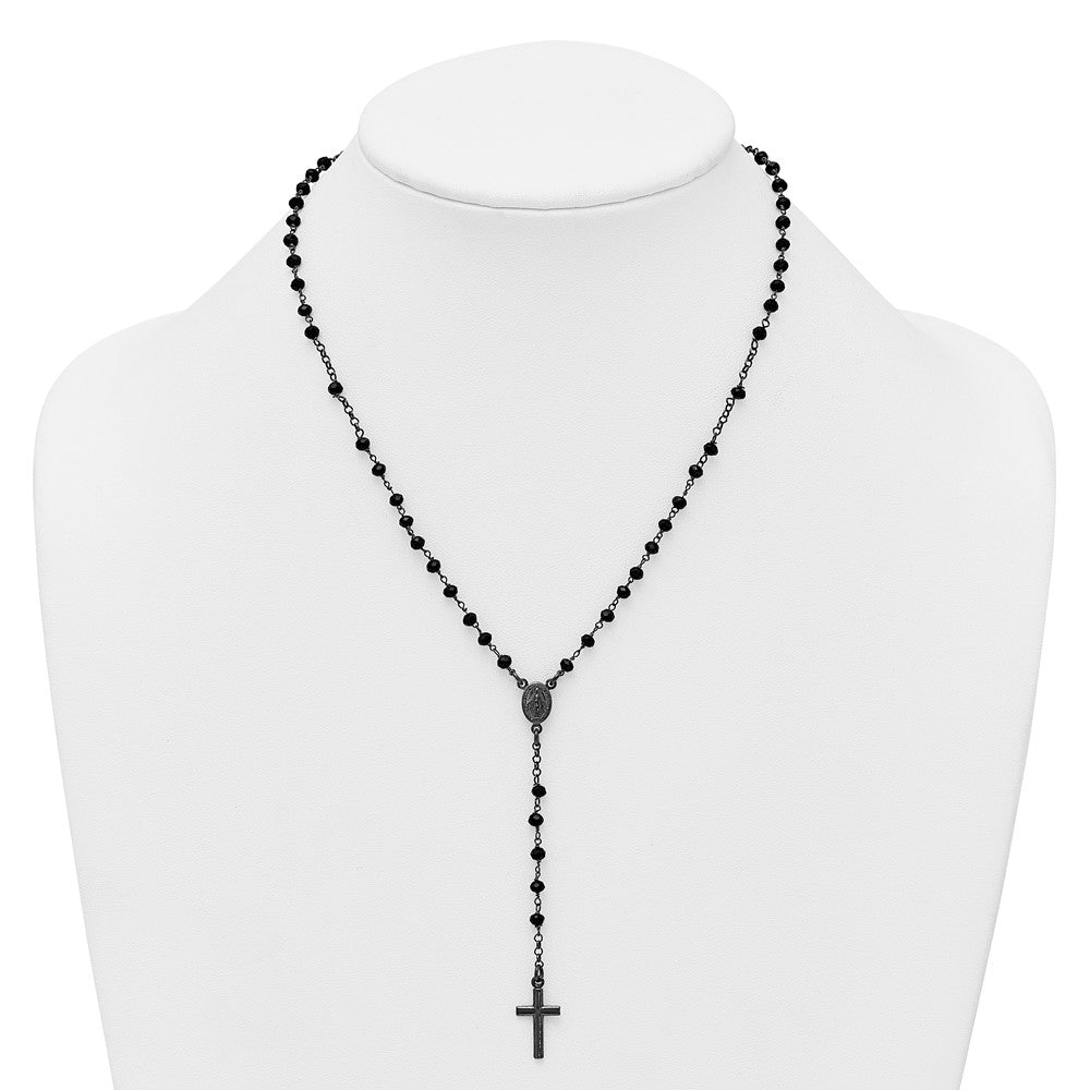 Sterling Silver Black Rhodium-plated Crystal 18.5 inch with 0.5 inch extender Rosary Necklace QH5883-18.5