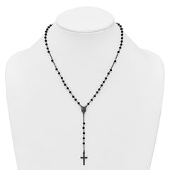 Sterling Silver Black Rhodium-plated Crystal 18.5 inch with 0.5 inch extender Rosary Necklace QH5883-18.5