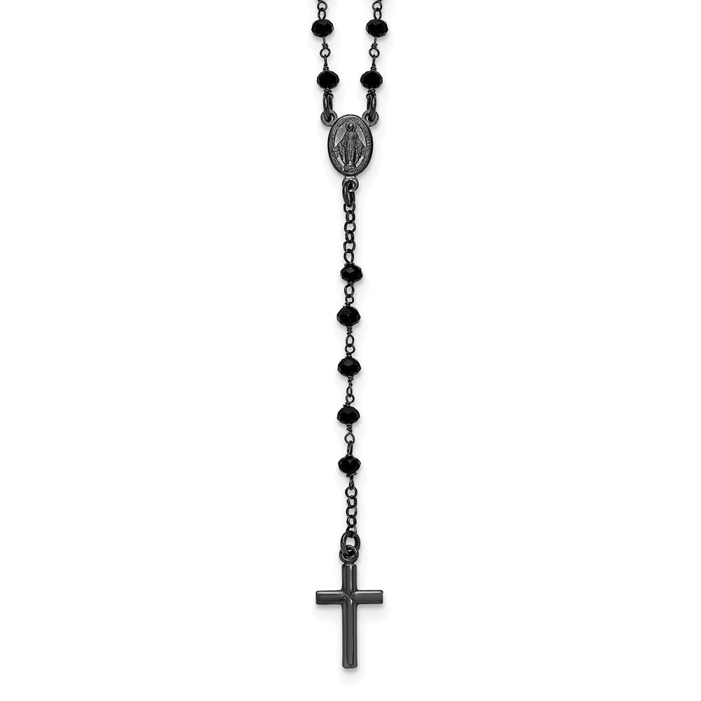 Sterling Silver Black Rhodium-plated Crystal 18.5 inch with 0.5 inch extender Rosary Necklace QH5883-18.5
