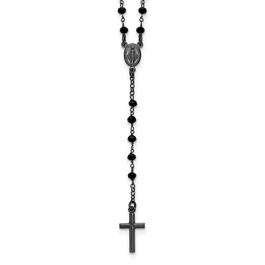Sterling Silver Black Rhodium-plated Crystal 18.5 inch with 0.5 inch extender Rosary Necklace QH5883-18.5