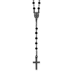 Sterling Silver Black Rhodium-plated Crystal 18.5 inch with 0.5 inch extender Rosary Necklace QH5883-18.5
