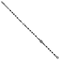 Sterling Silver Black Rhodium-plated Crystal 7 inch with 0.75 inch extender Rosary Themed Bracelet QH5883-7