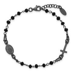 Sterling Silver Black Rhodium-plated Crystal 7 inch with 0.75 inch extender Rosary Themed Bracelet QH5883-7