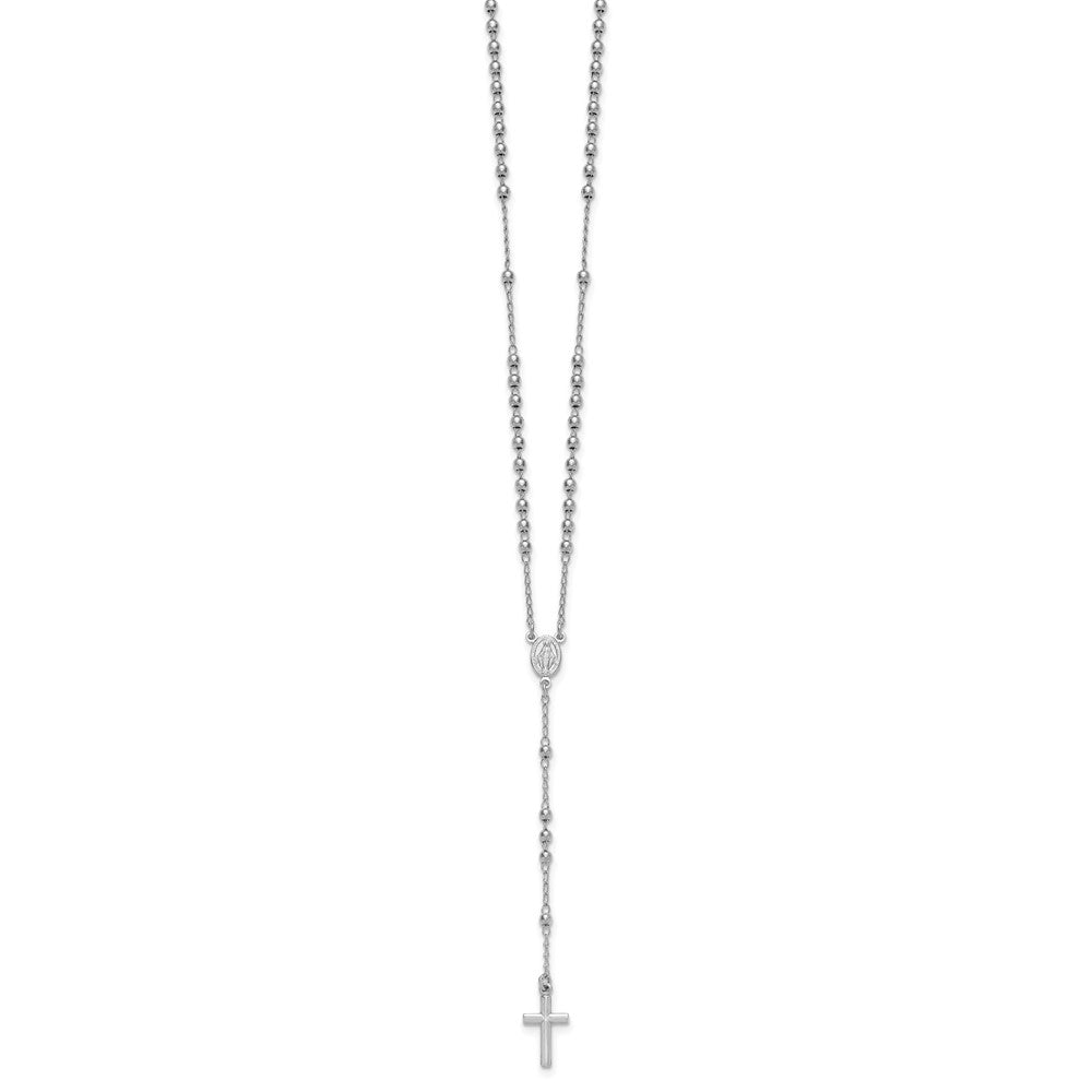 Sterling Silver Rhodium-plated Beaded 17 inch with 1.5 inch extender Rosary Necklace QH5884-17
