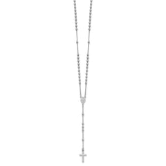 Sterling Silver Rhodium-plated Beaded 17 inch with 1.5 inch extender Rosary Necklace QH5884-17