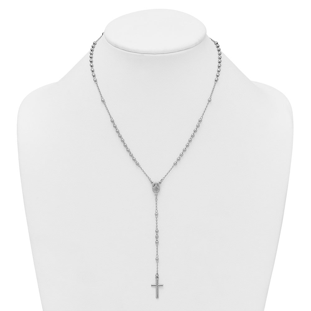 Sterling Silver Rhodium-plated Beaded 17 inch with 1.5 inch extender Rosary Necklace QH5884-17