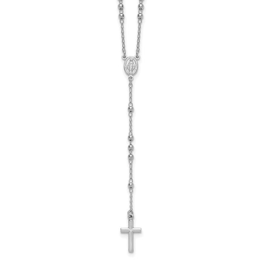 Sterling Silver Rhodium-plated Beaded 17 inch with 1.5 inch extender Rosary Necklace QH5884-17