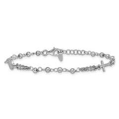 Sterling Silver Rhodium-plated 7.25 inch with 0.5 inch extender Rosary Themed Bracelet QH5884-7.25