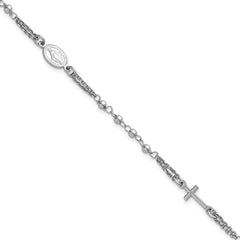 Sterling Silver Rhodium-plated 7.25 inch with 0.5 inch extender Rosary Themed Bracelet QH5884-7.25