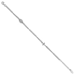 Sterling Silver Rhodium-plated Polished CZ 6.75 inch with 1.25 inch extender Rosary Bracelet QH5885-6.75