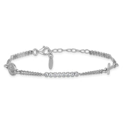 Sterling Silver Rhodium-plated Polished CZ 6.75 inch with 1.25 inch extender Rosary Bracelet QH5885-6.75