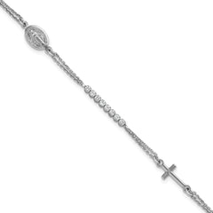 Sterling Silver Rhodium-plated Polished CZ 6.75 inch with 1.25 inch extender Rosary Bracelet QH5885-6.75