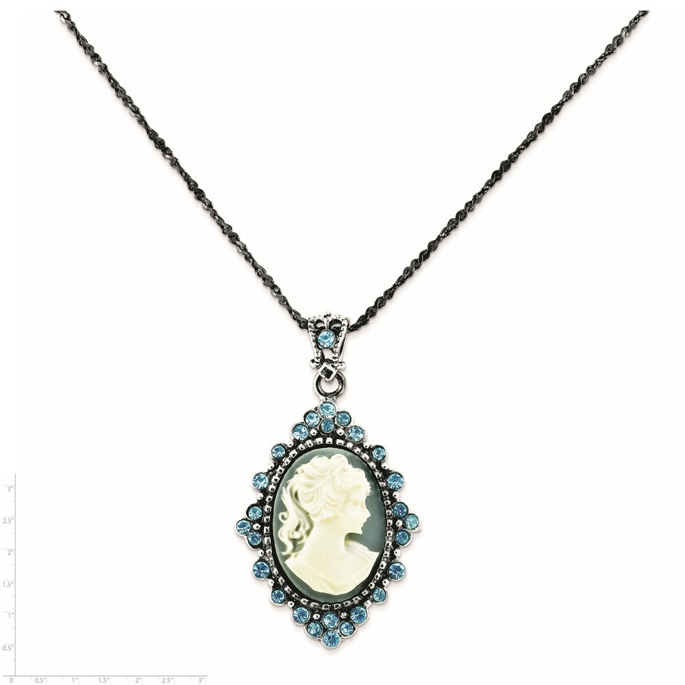 Sterling Silver Antiqued with Crystal Resin Cameo 16 inch Necklace QH787-16