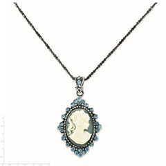 Sterling Silver Antiqued with Crystal Resin Cameo 16 inch Necklace QH787-16