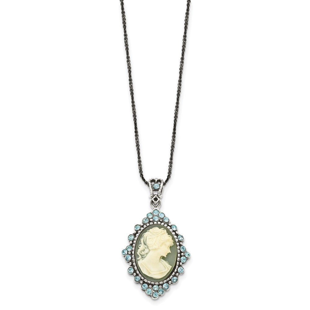 Sterling Silver Antiqued with Crystal Resin Cameo 16 inch Necklace QH787-16