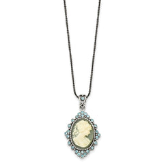 Sterling Silver Antiqued with Crystal Resin Cameo 16 inch Necklace QH787-16