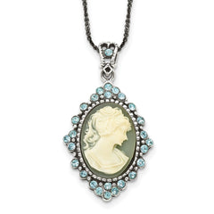 Sterling Silver Antiqued with Crystal Resin Cameo 16 inch Necklace QH787-16