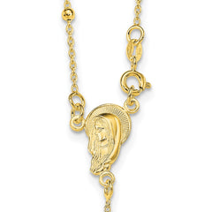 Sterling Silver Gold-plated Polished Bead Rosary 18 inch Necklace QHY2393-18
