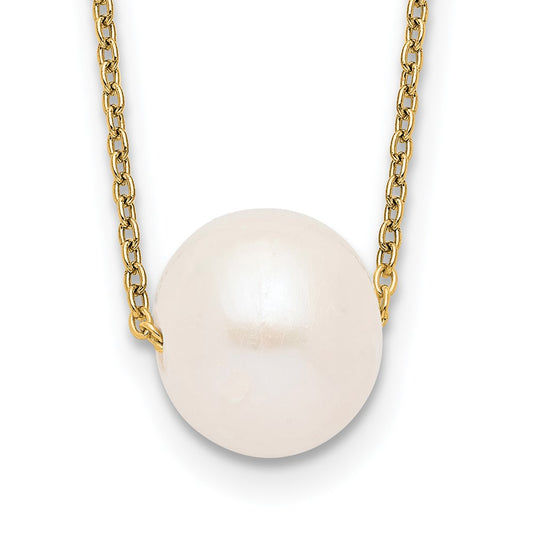 Sterling Silver Gold-tone 10-11mm White Near-Round Freshwater Cultured Pearl 17 inch Necklace QHY5449-17