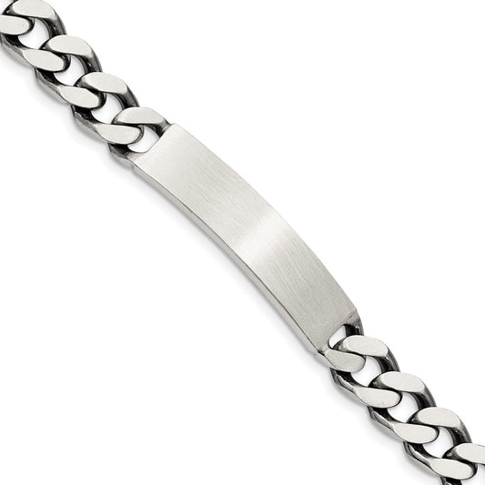 Sterling Silver 7inch Engraveable Antiqued Curb Link ID Bracelet QID121-7