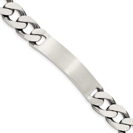 Sterling Silver 7.5inch Engraveable Antiqued Curb Link ID Bracelet QID123-7.5