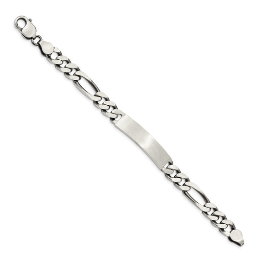 Sterling Silver 8inch Engraveable Antiqued Figaro Link ID Bracelet QID127-7