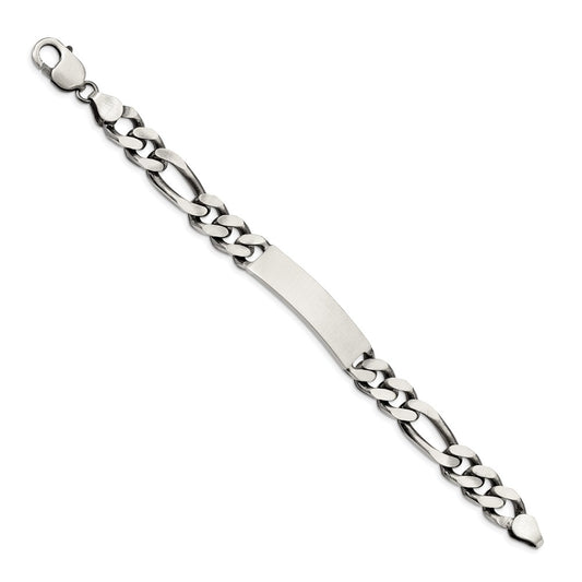 Sterling Silver 8.5inch Engraveable Antiqued Figaro Link ID Bracelet QID128-7.5