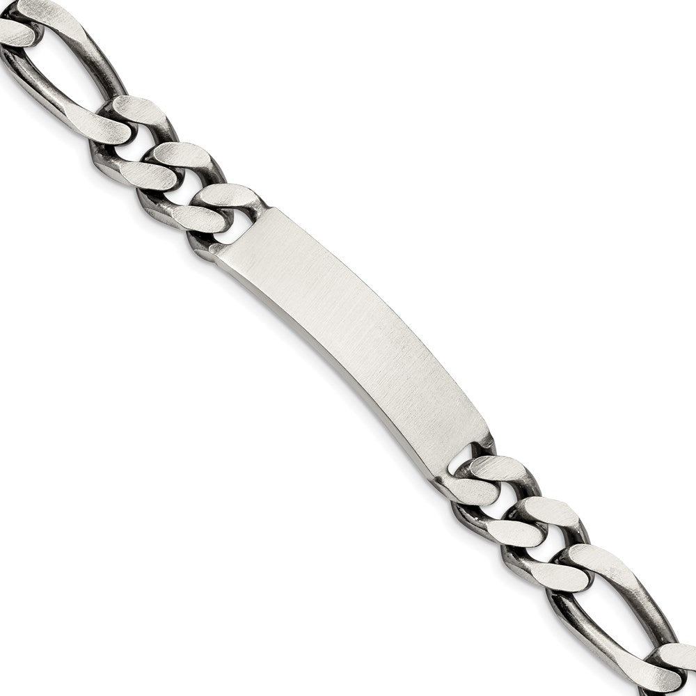 Sterling Silver 8.5inch Engraveable Antiqued Figaro Link ID Bracelet QID128-7.5