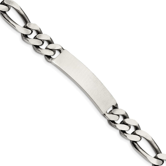 Sterling Silver 8.5inch Engraveable Antiqued Figaro Link ID Bracelet QID128-7.5