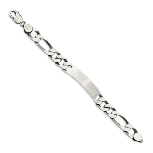 Sterling Silver 8.5inch Engraveable Antiqued Figaro Link ID Bracelet QID129-7.5