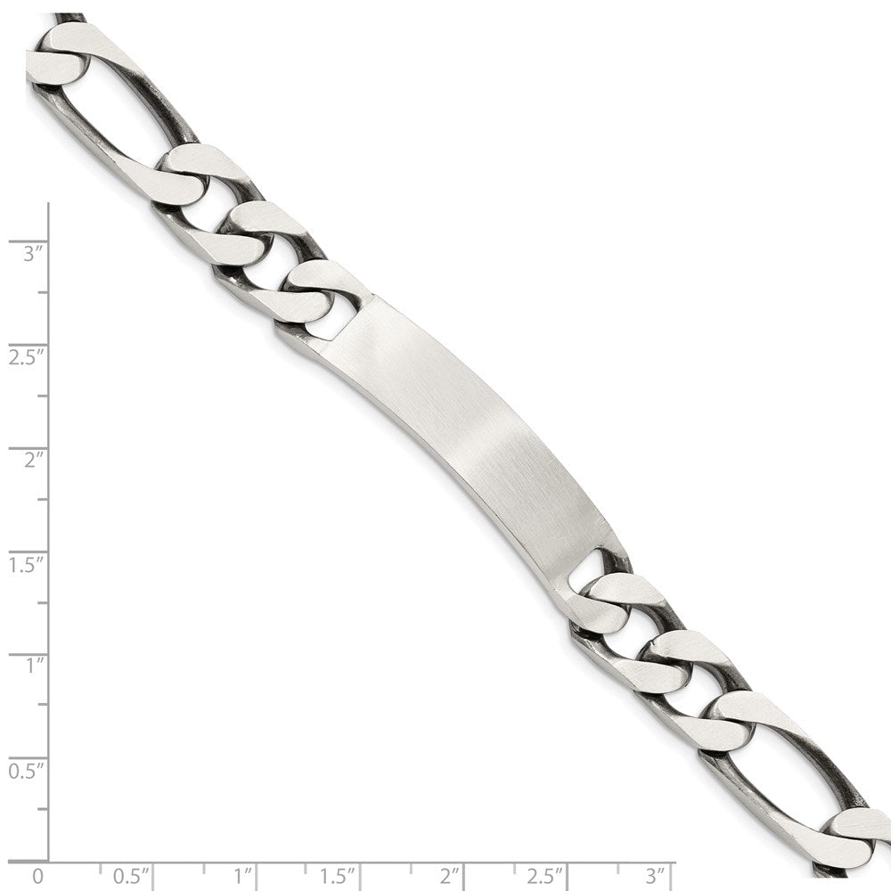 Sterling Silver 8.5inch Engraveable Antiqued Figaro Link ID Bracelet QID129-7.5