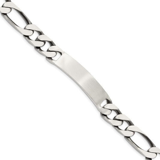 Sterling Silver 8.5inch Engraveable Antiqued Figaro Link ID Bracelet QID129-7.5