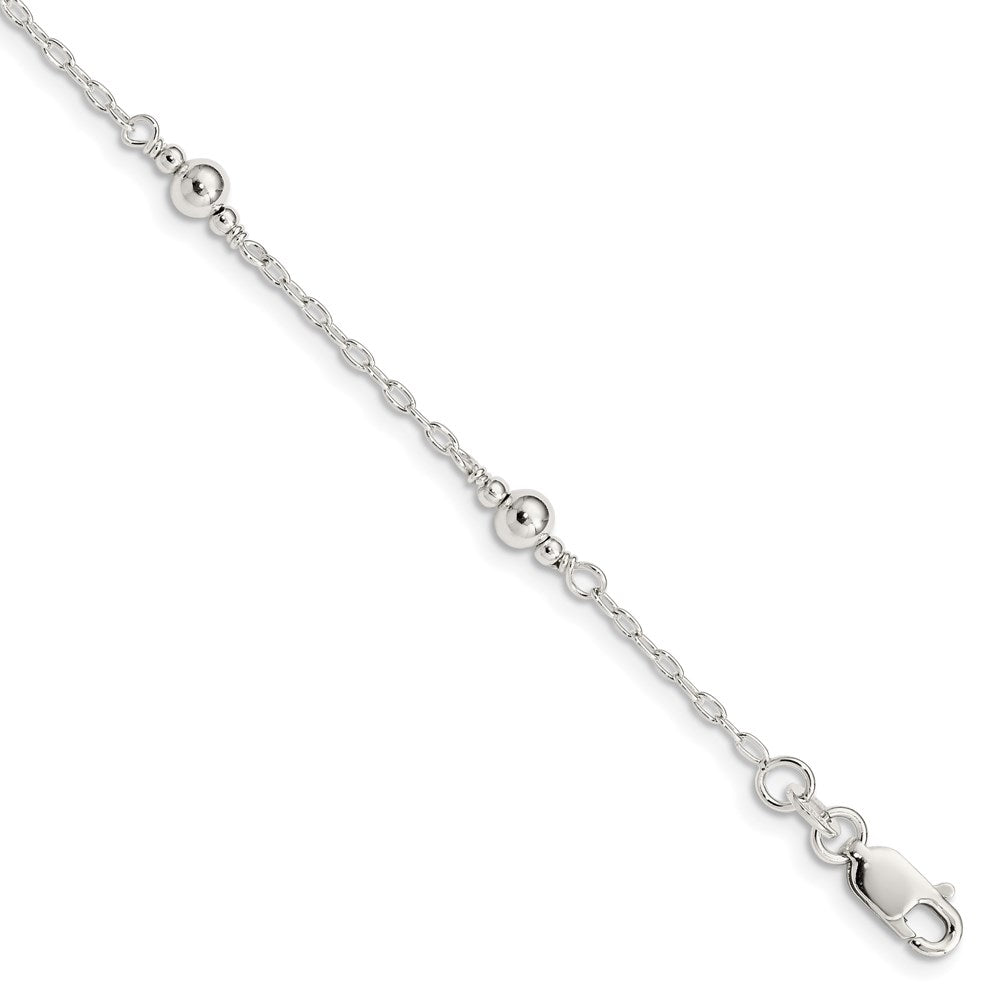 Sterling Silver Polished Fancy Bead with 1in Extension Children's Bracelet QID163
