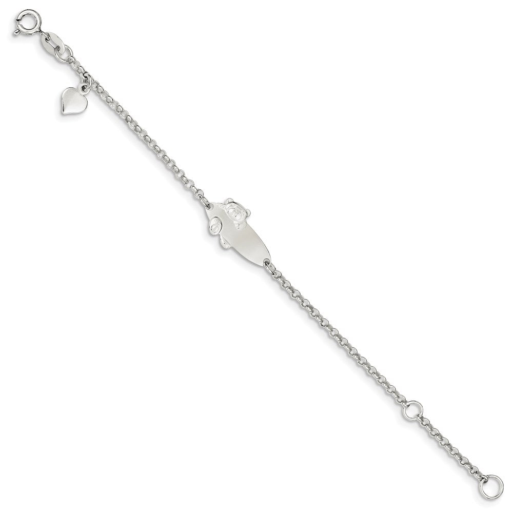 Sterling Silver Polished Childrens Teddy Bear 5in Plus 1in Ext ID Bracelet QID174