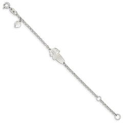 Sterling Silver Polished Childrens Teddy Bear 5in Plus 1in Ext ID Bracelet QID174