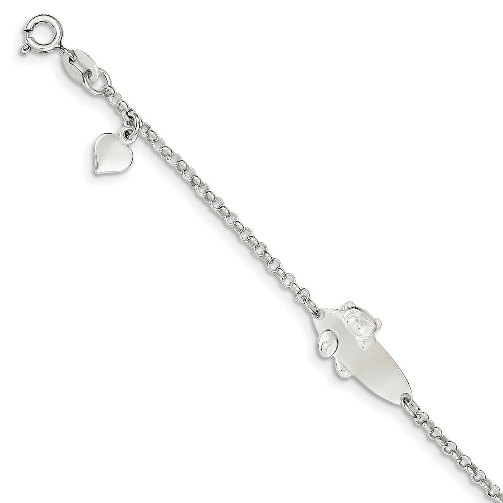 Sterling Silver Polished Childrens Teddy Bear 5in Plus 1in Ext ID Bracelet QID174
