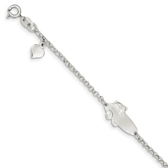 Sterling Silver Polished Childrens Teddy Bear 5in Plus 1in Ext ID Bracelet QID174