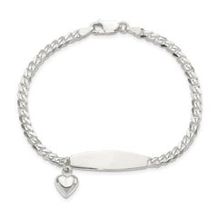 Sterling Silver Polished Curb Link ID Heart Dangle Bracelet QID211-7.5