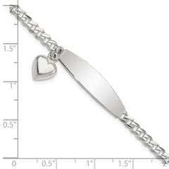 Sterling Silver Polished Curb Link ID Heart Dangle Bracelet QID211-7.5