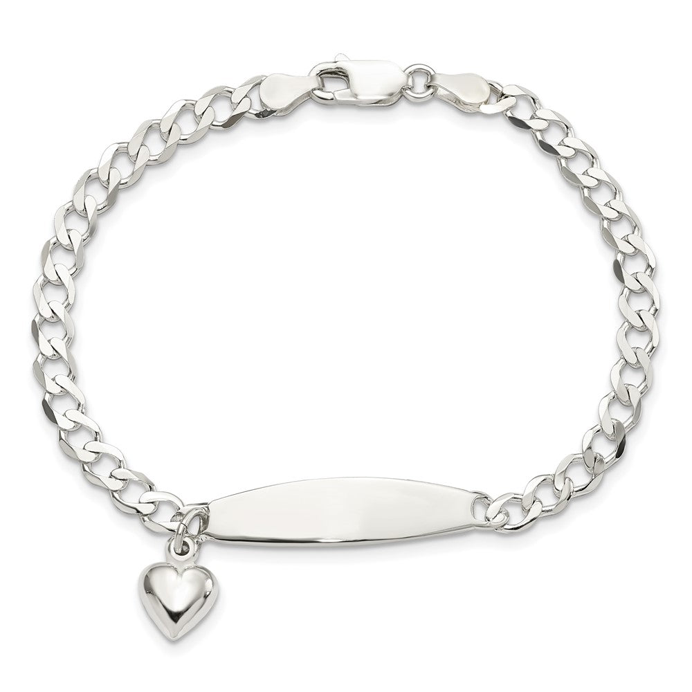 Sterling Silver Polished Curb Link ID Heart Dangle Bracelet QID212-7.5