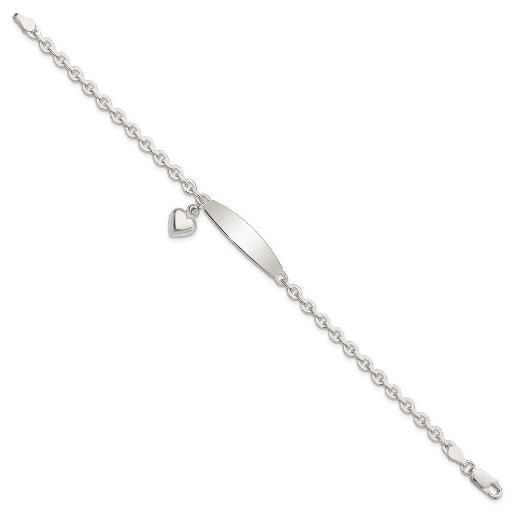 Sterling Silver Polished Rolo Link ID Heart Dangle Bracelet QID213-7.5