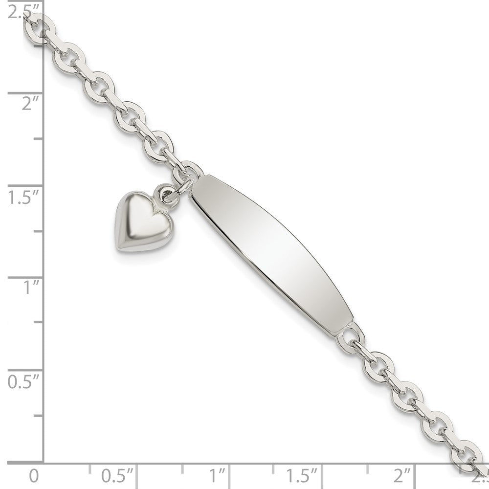 Sterling Silver Polished Rolo Link ID Heart Dangle Bracelet QID213-7.5